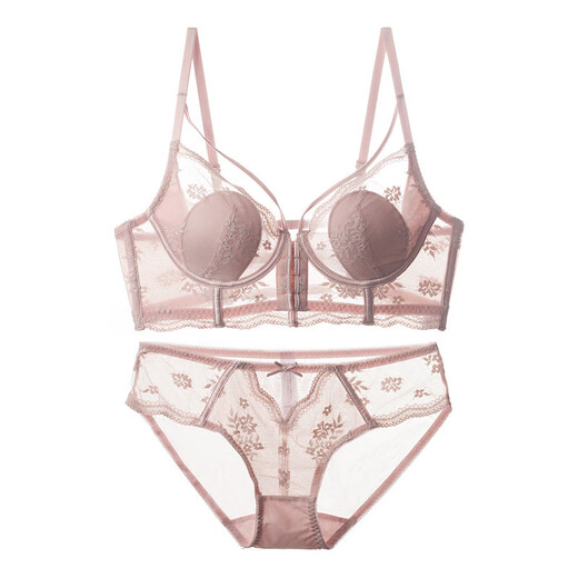 Adore Autumn and Summer French Underwear Feminine Thin Rabbit Ear Cup Front Button Beautiful Back Underwear Large Breasts Show Small Anti-Sagging Bra Set Pink Set 80B