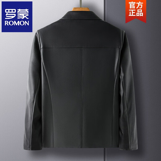 ROMON Haining leather jacket men's business casual lapel imitation cowhide black leather jacket middle-aged and elderly short leather jacket black M recommended 125Jin Jin equal to less than 0.5kg