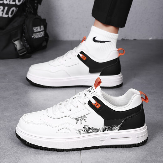
Pinbo Baoli 45 size men's shoes 2025 spring extra-large size board shoes 45 national trend white shoes 46 sports casual shoes 47 plus size plus weight 6165 white and black 46