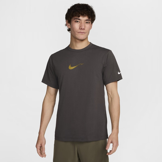 Nike (Nike) Hyverse Dri-Fit Men's Sun Protection Sun Sipving Swryved Top Top Summer Tams HV4882 299 Media Grey/Desert Moss Green/Silver S
