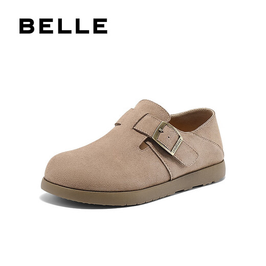 百丽（Belle）厚底勃肯鞋女冬季毛毛雪地短靴棉鞋子D4W1DAM5 卡其色-单里 37 (235mm)