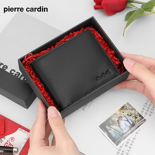 
Pier Cardin men's wallet short multi-purpose ticket clip wallet horizontal wallet Father's Day gift for dad men's gift black