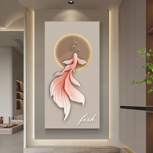 
ZOCI porch mural 3D three-dimensional relief corridor high-end atmospheric d three-dimensional koi porch decorative painting light luxury high-end 15254 Zhaocai Koi three-layer sandstone painting regular style without light 40*80cm