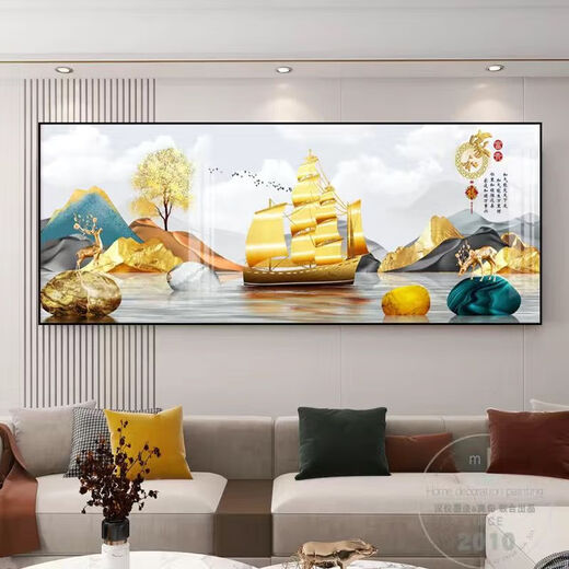 Tan Beimanjiahe Wanshixing Cross Stitch fini Salon fini suspendu peint avec des cadres Horizontal Version Single Nouveau paysage de style chinois Sable mural XL-679 Cadre 30 * 90cm PEINTURE PORCELAINE CRISTAL PLAT