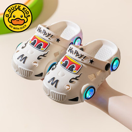G.duck2025 children's slippers cartoon light car boys and girls non-slip soft bottom indoor children's slippers toe clogs blue size 24 25 (inner length 16cm)