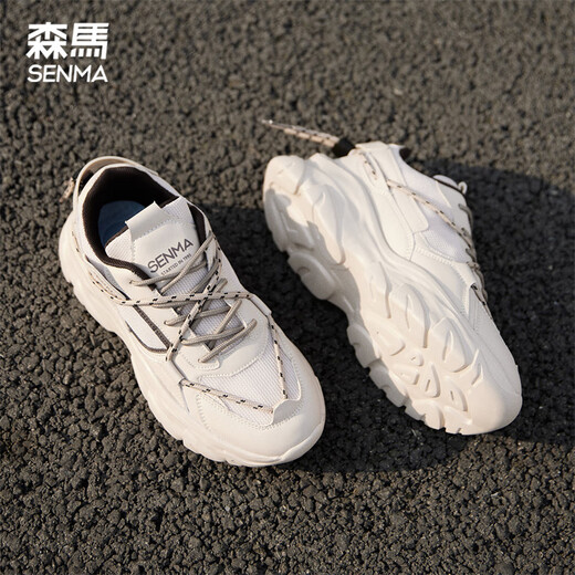 Senma Casual Shoes Herren dicker alleinigheigender Mode vielseitige Sportvaters Schuhe Herren SM380A Beige Größe 42