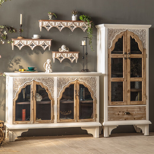 Kezhitu custom-made American entrance foyer decorative cabinet art carved entrance cabinet B&B hotel wine cabinet living room creative solid wood A1593 creative carved hotel high cabinet decoration frame structure