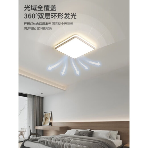 XMSJ卧室灯现代大气吸顶灯侘寂风家用2024年新款房间书房灯中山灯具 1W 9215白色方形-50CM三色变光