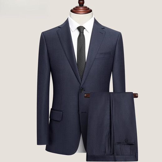 JIARMAY High Luxury Pure Wool Suit Men's Suit Business Formal Wedding Banquet Plaid Back Slit Suit Men's Blue Gray Plaid S 165/88B Pants Remarks Size