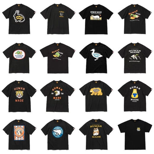 WVGAPJUP Human gemacht reines Baumwoll-Kurzärmel-Paar Cartoon Print Ouyang Nana gleiches rundes Nacken-T-Shirt 3882-Black-Waldbär Das Ereignis ist kurz vor dem Ende der Qualität ist besser als Gleichaltrige