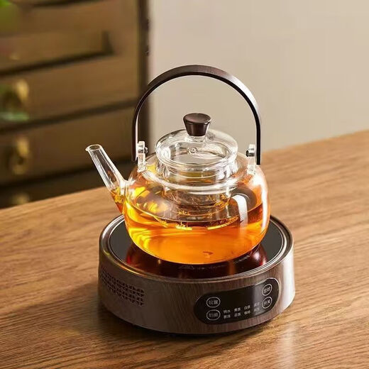 Glass teapot, raised beam tea set, tea set, full set of kettle, electric ceramic stove, large capacity V15 wood grain 1500w electric stove, single stove