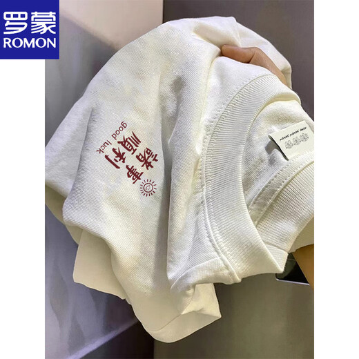 Camiseta de manga larga de algodón puro de Romon Heavy para la nueva marca de moda de la primavera y otoño de los hombres, la parte superior de la base blanca suelta y versátil [3895-wasp] White XL es adecuado para 130-150jin [Jin equivale a 0.5 kg]