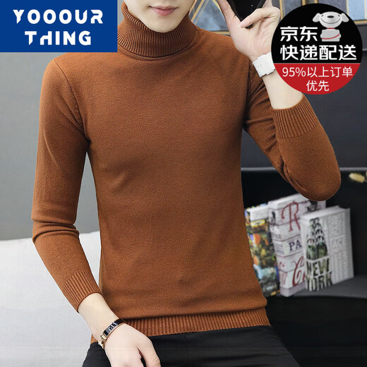 YOOOURTHING秋冬高领毛衣男士加厚衣保暖百搭修身套头针织衫内搭长袖打底衫男 黑色(款) 常规 XL (建议115-140斤)