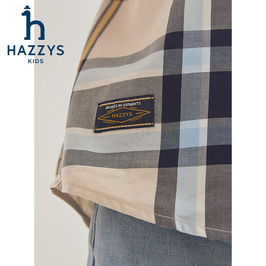 HAZZYS brand children's clothing boys' shirt summer new thin loose classic pointed collar simple and comfortable plaid short-sleeved shirt truffle green 110