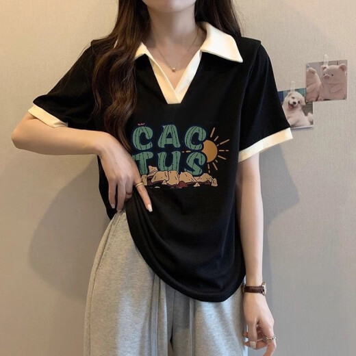 贝吉棋夏季200-300斤超胖m大码女装短袖t恤女宽松显瘦撞色polo衫上衣服 1105#CAC太阳-白色 2XL 【165一205斤】