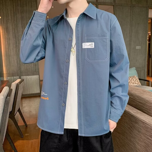 裴诗妍2025新款春夏季衬衫男士长袖格子修身休闲衬衫正装男衬衣潮男 蓝色 9922蓝 S  (高)质量(70-85斤左右)