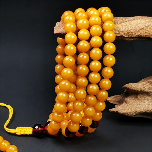 Amber style, one object, one picture, one certificate, beeswax bracelet, women's model, 108 amber bracelet, chicken fat yellow Buddhist beads, beads, 15.11g, diameter 6mm