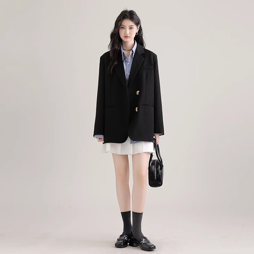 Yi Xiqi casual suit jacket for women loose 2025 spring and autumn new silhouette temperament high-end small suit top black M