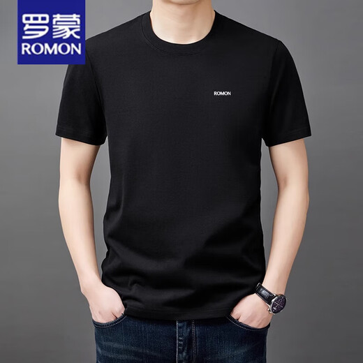 Camiseta de manga corta de Romon Men en verano Nuevo moderno de algodón puro de algodón simple Top de cuello redondo fresco Camiseta masculina YS9929 azul marino [con etiqueta] l 110 [111-125 Jin [Jin equivale a 0.5 kg]]
