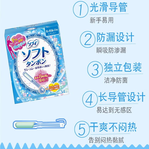 Sophie eingebaute Tampon Einfach zu schieben langen Katheter Baumwollabstrich ohne sensorisches Schwimmvolumen gewöhnliches Volumen Neulinge Soft Sport importierten gewöhnliche Fluss täglich 34 Stücke