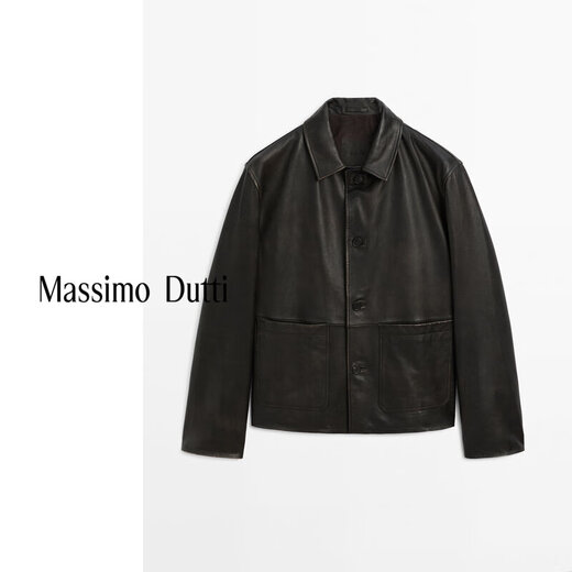 Massimo Dutti折扣季2025男装老钱风复古真皮皮衣纳帕皮革外套03375576 深棕色 S
