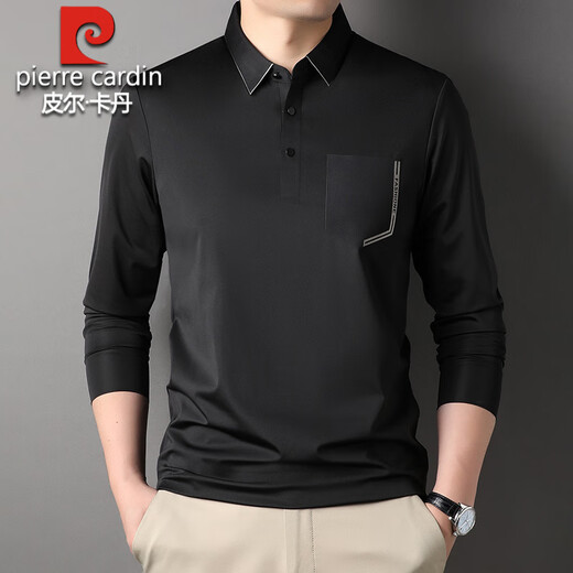 Camiseta de seda de hielo Pier Cardin Camiseta de manga larga para hombres Autumn Hielo Hielo Hielo de alta gama Tamita de mediana edad para hombres con secado T Middle-Eds con bolsillos de bolsillo Grey-7036 4xl 190