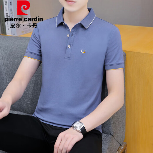 皮尔卡丹（pierre cardin）珠地棉短袖t恤男士潮流2025夏季新款商务青年翻领POLO半袖上衣服 683烟灰色 L