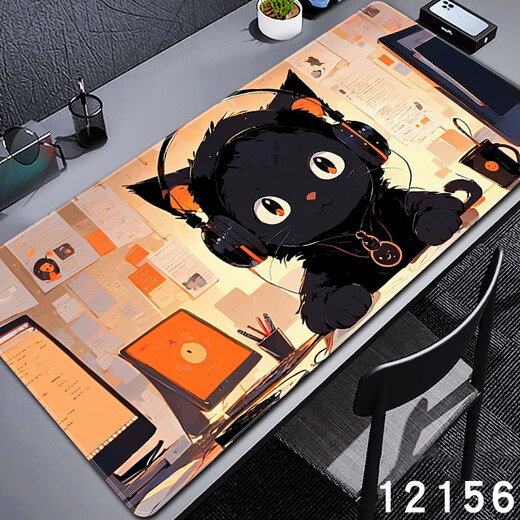 三色猫黑猫动漫鼠标垫超大号男生电脑桌垫键盘护腕垫子滑鼠垫办公桌垫可定制可定制高颜值加厚锁边防滑 12156 办公猫 60厘米x30厘米x3毫米