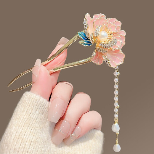 Lotus super fairy peony tassel hairpin new Chinese style hairpin women's ancient style Hanfu headdress horse face skirt accessories product batch peony flower tassel hairpin