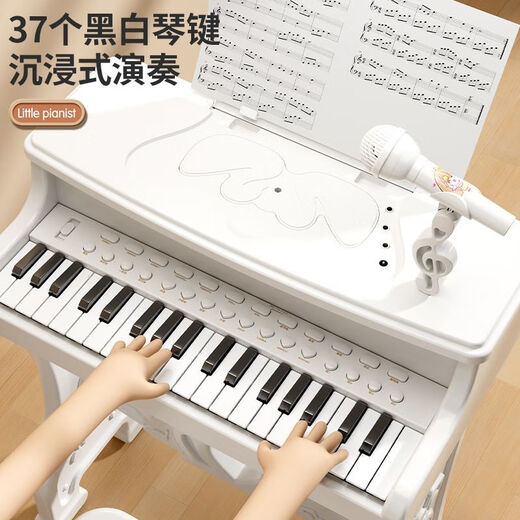 楪嫦德国儿童钢琴玩具多功能电子琴带话筒初学女孩小孩儿童生日礼物 灯光【粉】钢琴+凳子+麦克风+琴谱+礼包
