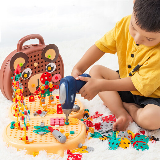 Wanre Kinderschrauben Schraubenspielzeug 1-3 Jahre alte Werkzeugkasten Elektrische Schraubendreher Reparatur Dekoration Dekoration Reparatur Spielzeug B [Farbbox] Welpenhandwerkzeugkasten (203 Stück + Elektrobohrer) 345678-10 Kinder 9-11. Geburtstagsgeschenk