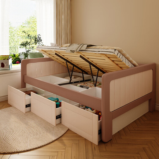 
Colorful elements [customizable] Children's bed Solid wood boy and girl with guardrail single bed splicing bed Teenager bed 1.5m bed Children's bed + double pump + 6CM coconut brown mattress 1050*1900