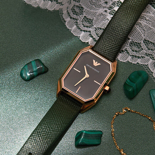 安普里奥·阿玛尼（Emporio Armani）简约气质时尚女表贝母表盘石英女表生日情人节七夕礼物送女友老婆 AR11149【孔雀绿小方表】