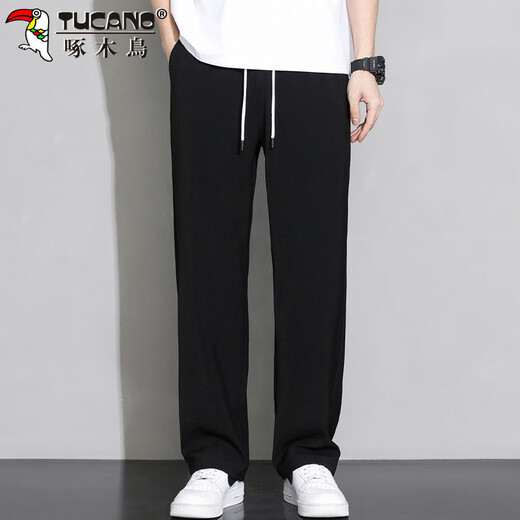 Woodpecker (TUCANO) pants men's spring and summer straight-leg casual pants men's loose draped sports versatile trousers black L