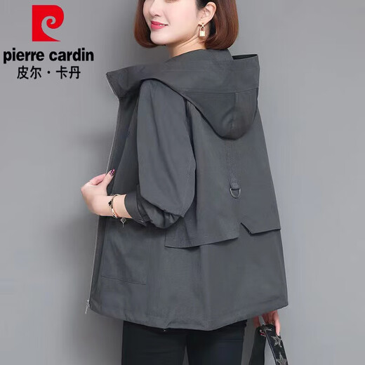 Pierre cardin jacket for women spring and autumn 2025 new Korean style fashionable large size middle-aged mother top small jacket windbreaker 826 Wutong rice with lilac XL 120-135Jin [Jin equals 0.5 kg]