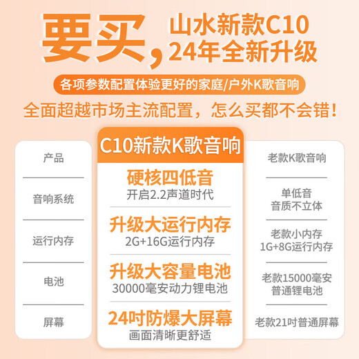 SANSUI山水2025新款C10功放音响一体机家庭ktv音箱套装户外音响k歌专用卡拉OK大功率广场舞音响带显示屏 山水C10旗舰版/配移动电源