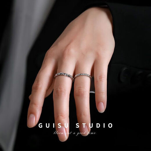 Pupan 96 positive reviews Couple's ring sterling silver ring plain ring 999 pure silver niche candy paper pair Chinese Valentine's Day 52 candy paper-one pair gradient pink gift box