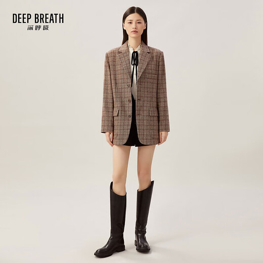 Take a deep breath DEEP BREATH women's commuting retro plaid loose suit jacket suit 8400071 khaki plaid S (2)