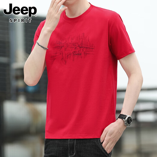 Jeep Spirit kurzärmeliges T-Shirt für Männer 2025 Sommer Lose vielseitig Sport Top New Round Neck Casual T-Shirt für Männer 3887 Black M.