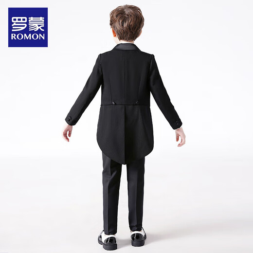 Romon Boy Anzug Kindertuxedoanzug Klavier Geige Blumenmädchen Performance Kostüm mittelgroße Jungen Kleid Fünf-teilige Set-Coat-Hemd-Hemd-Weste 110