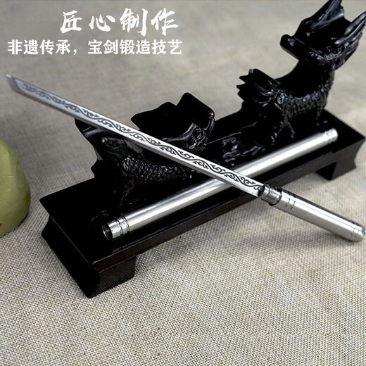 Longquan stainless steel stick knife, high manganese steel tea knife, hand-forged fruit knife, weapon, ornament, tea set, Overlord stick, Overlord Wukong stick, portable stick, middle blade, manganese steel, total length 21.6cm, blade length 10.5cm