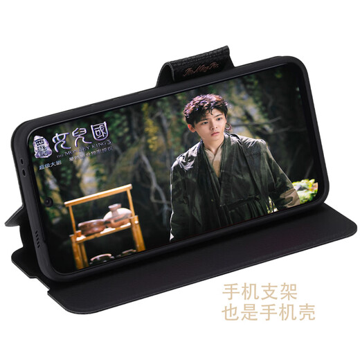 Haoya Redmi K60 mobile phone case flip Redmi lens full cover K60e front magnetic buckle K60Pro soft silicone cover anti-fall protection simulated cowhide Redmi K60/K60Pro black and gray retro leather pattern