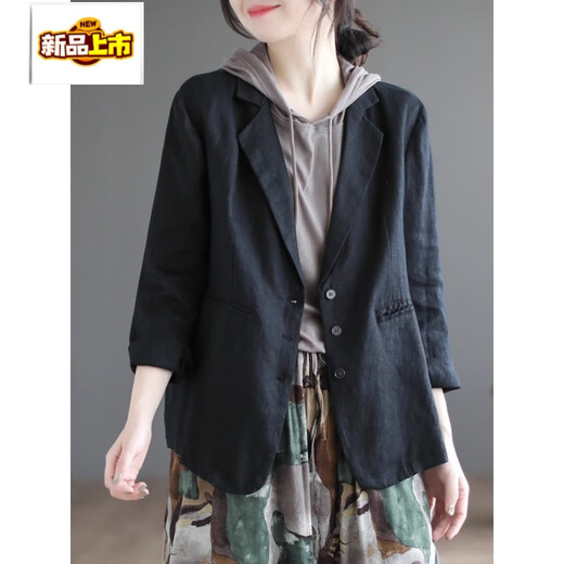 Chujing 2026 New Outlet Cotton and Linen Suit Jacket Women's Spring and Autumn Loose Casual Commuting Suit Top Hemp Color M Recommended 95-115 Jin Jin is equal to 0.5 kg