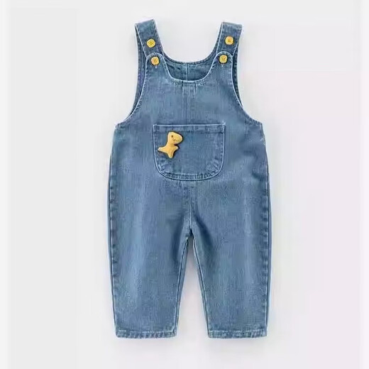 Children's Denim Overalls for Baby Boys Spring and Autumn Clothing 2025 Boys and Girls One-piece Denim Trousers Baby Pants Royal Blue Dinosaur Denim Overalls 100 (28-35Jin Jin is equal to 0.5kg)