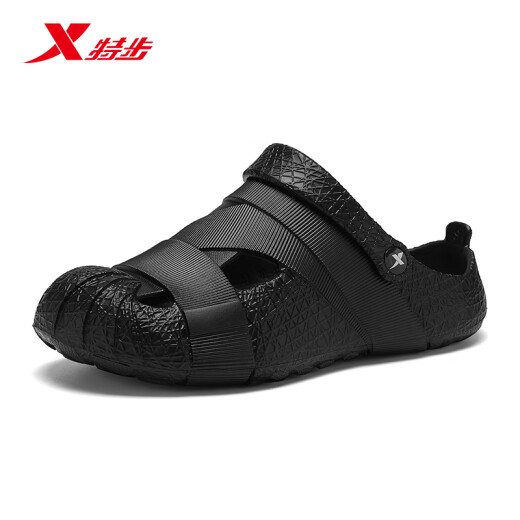 特步（XTEP）运动拖鞋男洞洞鞋男夏季凉拖鞋外穿厚底凉鞋男 A043 正黑色 37-38