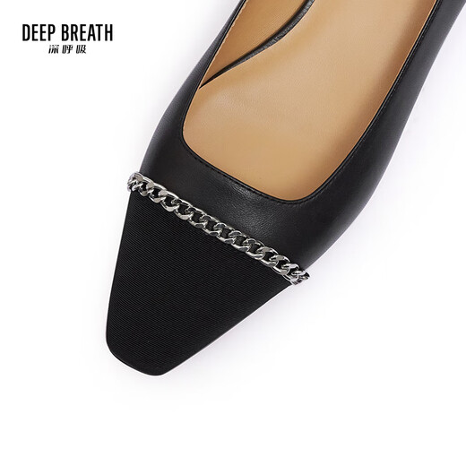 
DEEP BREATH Deep Breath Women's Shoes French Small Square Toe Light Mouth Single Shoes Small Flavor Chain Single Shoes AX11150 Black 36
