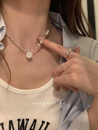 Youshu light luxury niche sterling silver pearl necklace for women 2024 new style French drip glaze flower necklace flower round brand style in stock