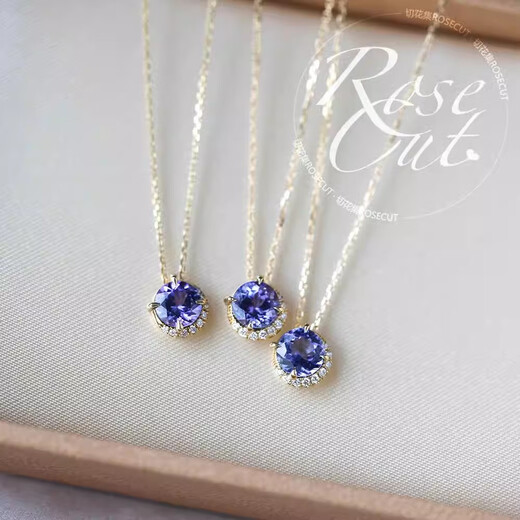 OEMG Japanese agete Akado natural tanzanite necklace women's light luxury retro amethyst 18K gold birthstone pendant amethyst tanzanite necklace