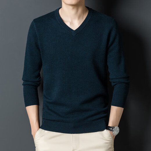 NOSSKISS luxury high-end brand wool sweater for men pure wool autumn and winter warm sweetheart neck sweater V-neck knitted bottoming shirt dark gray gift box L 170/110