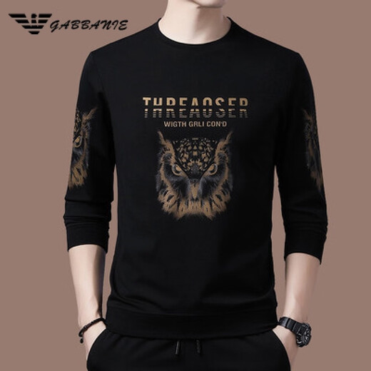 AX Armani men's sweatshirt high-end 2025 spring and autumn new round neck men's long-sleeved T-shirt pure cotton slim 8905 black M 16590-120Jin Jin equals 0.5 kg